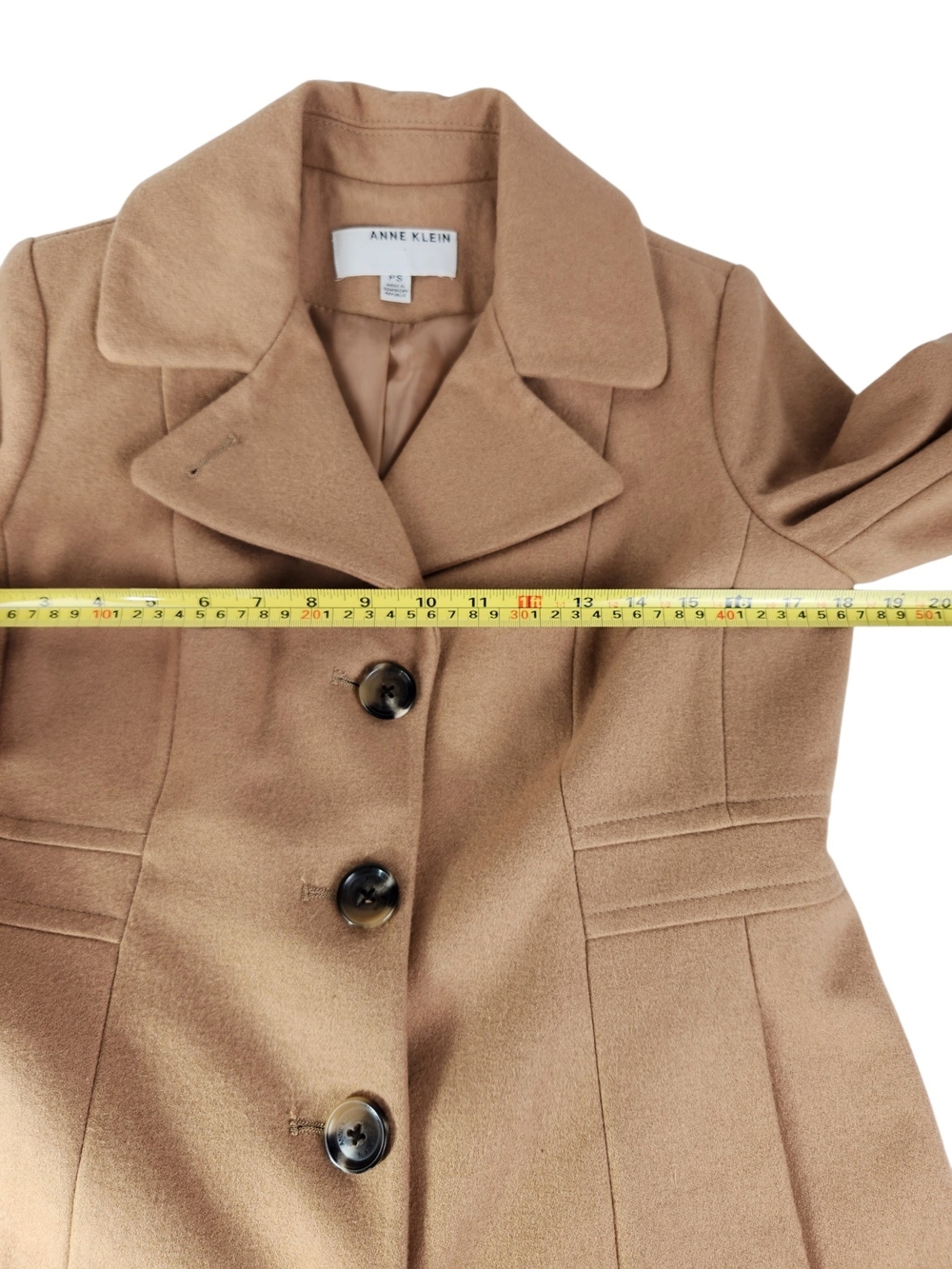 Anne Klein Women’s PS Camel Wool Blend Pea Coat Tailored Button Front Petite Sm - Picture 16 of 16